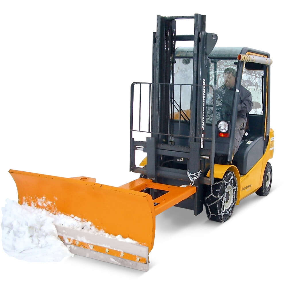 Bauer® Sněhová radlice pro vysokozdvižný vozík se shrnovací lištou PU, kyvný závěs, šířka radlice 1500 mm Obrázek produktu: Bauer® Sněhová radlice pro vysokozdvižný vozík se shrnovací lištou PU, kyvný závěs, šířka radlice 1500 mm