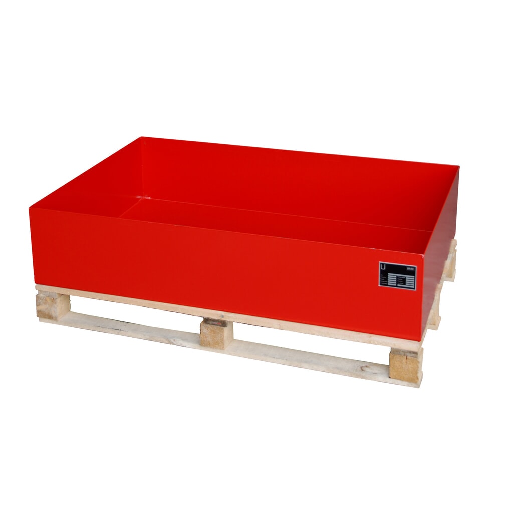 Bauer® Vana na paletu, VxŠxH 260 x 800 x 1200 mm, bez mřížového roštu, ohnivá červená Obrázek produktu: Bauer® Vana na paletu, VxŠxH 260 x 800 x 1200 mm, bez mřížového roštu, ohnivá červená