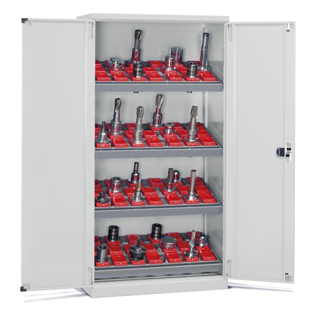 Obrázek produktu: Skříň na přístroje a nářadí Fami PERFOM CNC, 4 police, VxŠxH 2000 x 1023 x 726 mm, 50 držáků nástrojů ISO 50, světle šedá