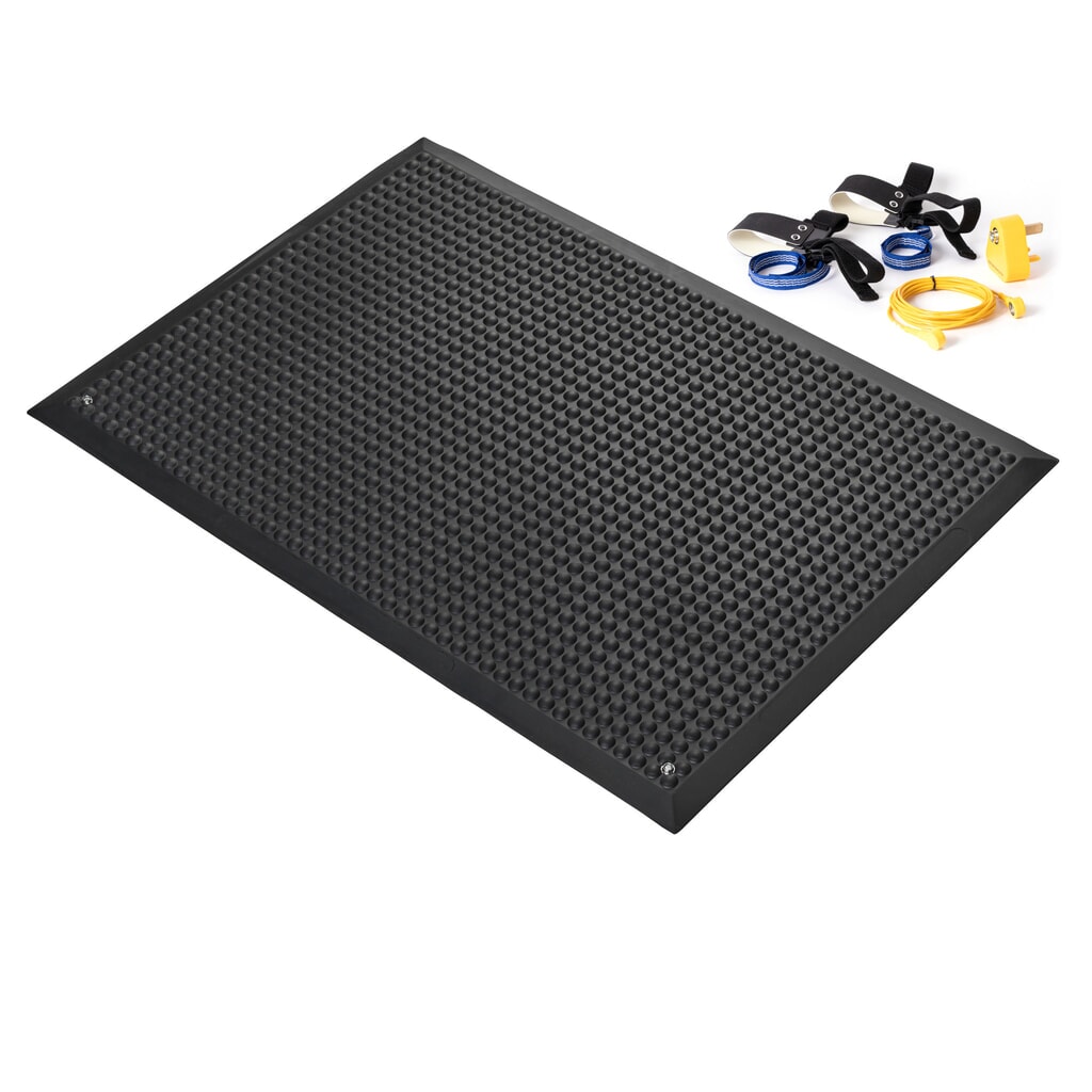 COBA Protiúnavová rohož COBAelite® ESD, s uzemňovacím kabelem, ŠxH 600 x 900 mm, černá Obrázek produktu: COBA Protiúnavová rohož COBAelite® ESD, s uzemňovacím kabelem, ŠxH 600 x 900 mm, černá