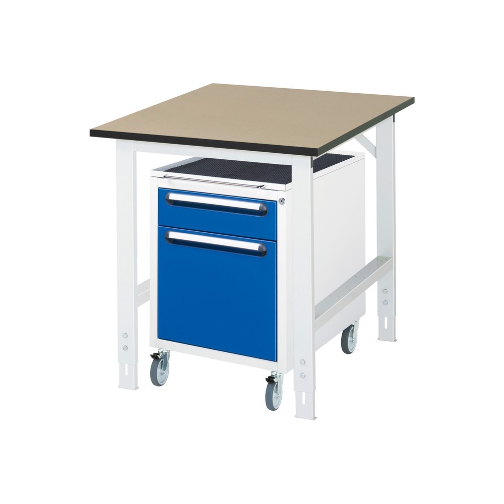 Číslo obrázku produktu 1: Dílenská sestava RAU TOM 2dílná, s pracovním stolem, VxŠxH 760-1080 x 750 x 1000 mm, pracovní deska MDF, plus mobilní kontejner se 2 zásuvkami, VxŠxH 690 x 480 x 600 mm