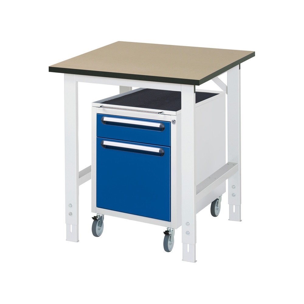 Číslo obrázku produktu 1: Dílenská sestava RAU TOM 2dílná, s pracovním stolem, VxŠxH 760-1080 x 750 x 800 mm, pracovní deska MDF, plus mobilní kontejner se 2 zásuvkami, VxŠxH 690 x 480 x 600 mm