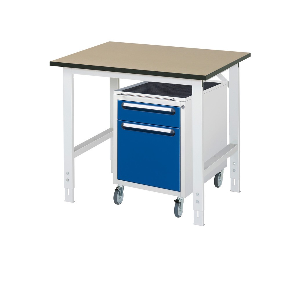 Číslo obrázku produktu 1: Dílenská sestava RAU TOM 2dílná, s pracovním stolem, VxŠxH 760-1080 x 1000 x 800 mm, pracovní deska MDF, plus mobilní kontejner se 2 zásuvkami, VxŠxH 690 x 480 x 600 mm