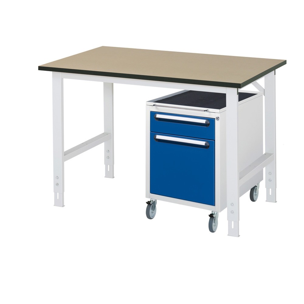Číslo obrázku produktu 1: Dílenská sestava RAU TOM 2dílná, s pracovním stolem, VxŠxH 760-1080 x 1250 x 800 mm, pracovní deska MDF, plus mobilní kontejner se 2 zásuvkami, VxŠxH 690 x 480 x 600 mm