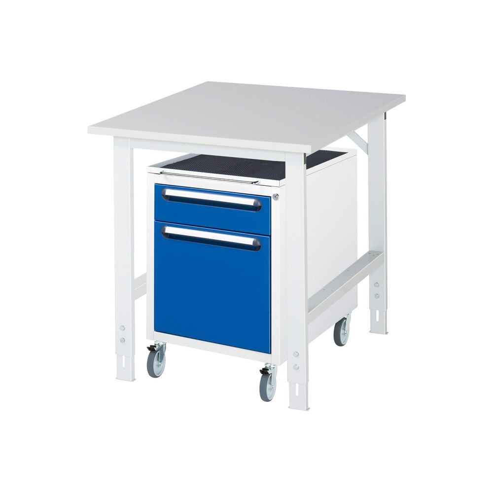 Číslo obrázku produktu 1: Dílenská sestava RAU TOM 2dílná, s pracovním stolem, VxŠxH 760-1080 x 750 x 1000 mm, pracovní deska s melaminovým povrchem, plus mobilní kontejner se 2 zásuvkami, VxŠxH 690 x 480 x 600 mm