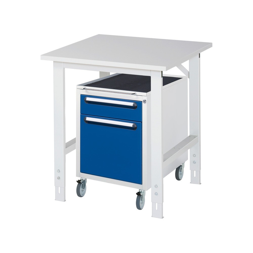 Číslo obrázku produktu 1: Dílenská sestava RAU TOM 2dílná, s pracovním stolem, VxŠxH 760-1080 x 750 x 800 mm, pracovní deska s melaminovým povrchem, plus mobilní kontejner se 2 zásuvkami, VxŠxH 690 x 480 x 600 mm