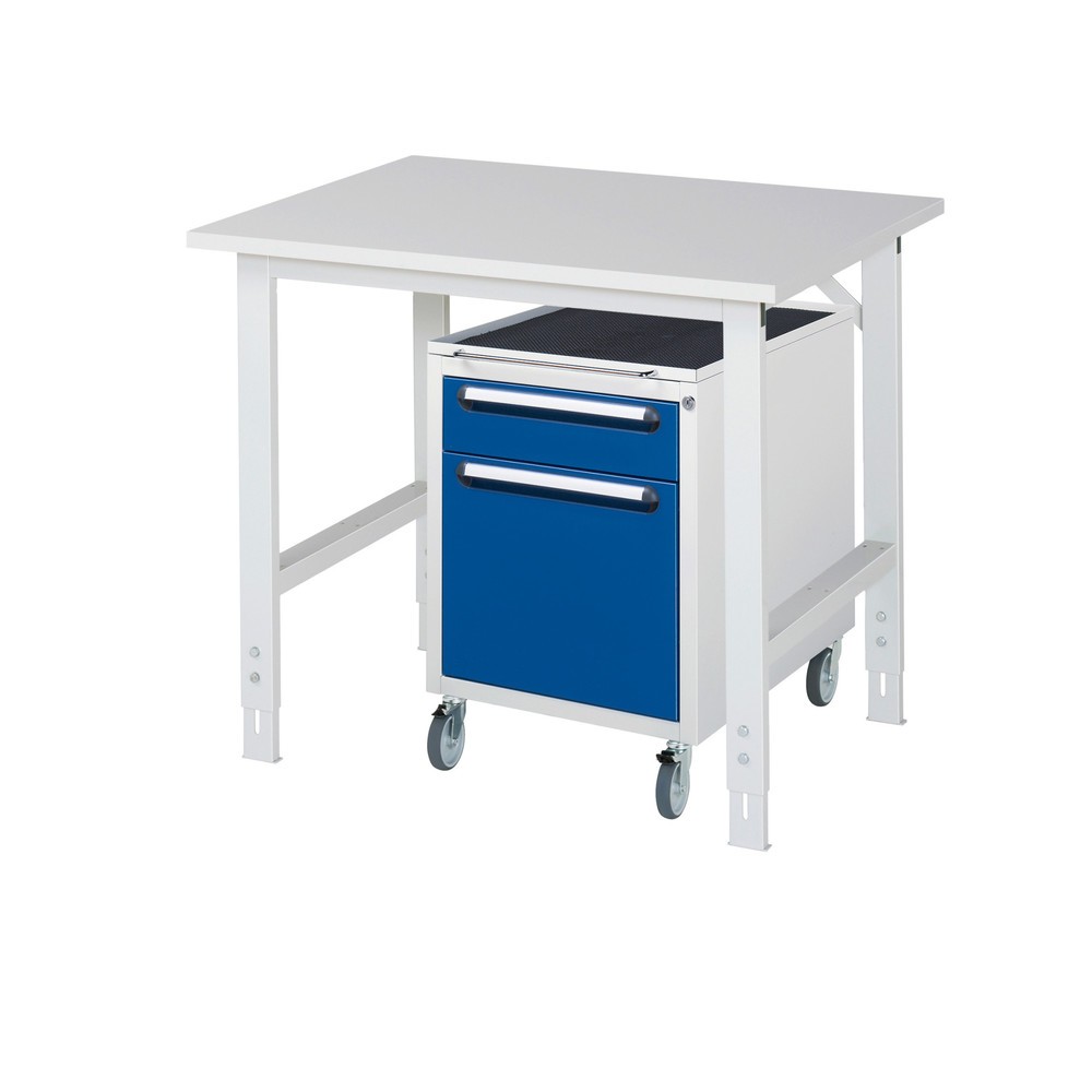 Číslo obrázku produktu 1: Dílenská sestava RAU TOM 2dílná, s pracovním stolem, VxŠxH 760-1080 x 1000 x 800 mm, pracovní deska s melaminovým povrchem, plus mobilní kontejner se 2 zásuvkami, VxŠxH 690 x 480 x 600 mm