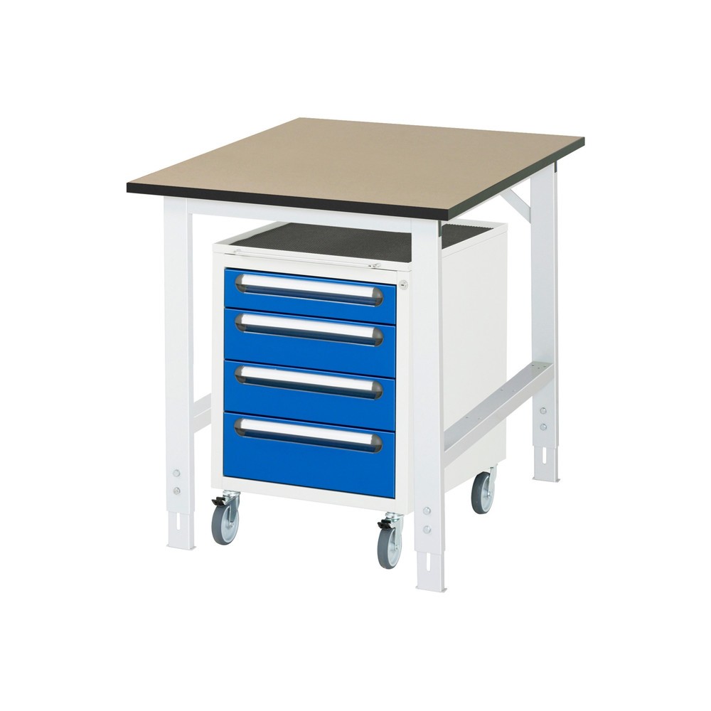Číslo obrázku produktu 1: Dílenská sestava RAU TOM 2dílná, s pracovním stolem, VxŠxH 760-1080 x 750 x 1000 mm, pracovní deska MDF, plus mobilní kontejner se 3 zásuvkami, VxŠxH 690 x 480 x 600 mm