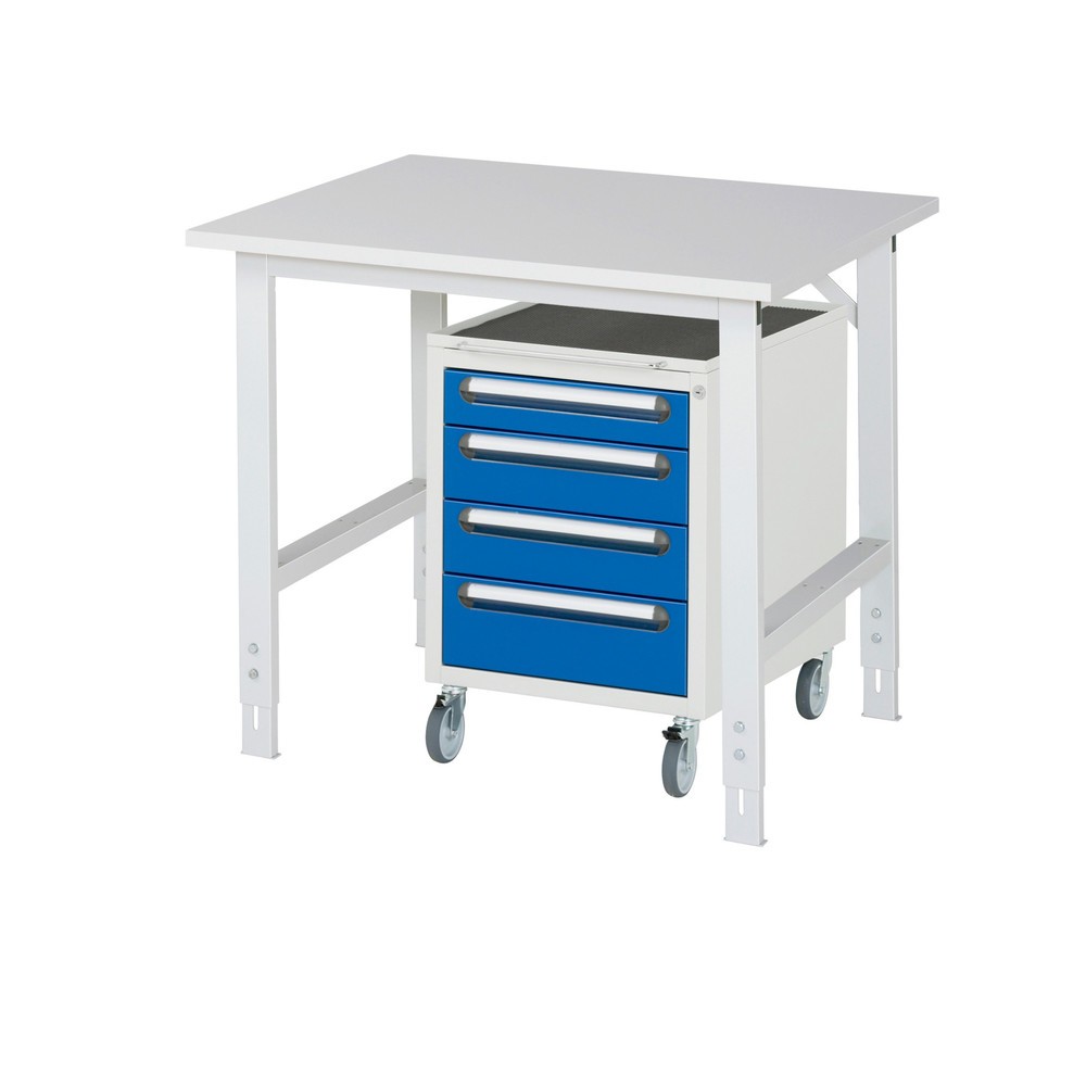 Číslo obrázku produktu 1: Dílenská sestava RAU TOM 2dílná, s pracovním stolem, VxŠxH 760-1080 x 1000 x 800 mm, pracovní deska s melaminovým povrchem, plus mobilní kontejner se 3 zásuvkami, VxŠxH 690 x 480 x 600 mm