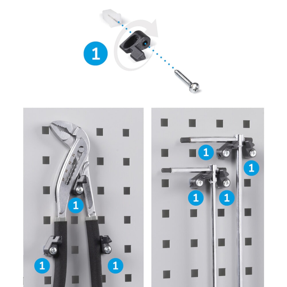 Číslo obrázku produktu 9: Dílenská skříň Fami PERFOM, 3 zásuvky, děrované desky, skladovací boxy, VxŠxH 2000 x 1023 x 726 mm, světle modrá