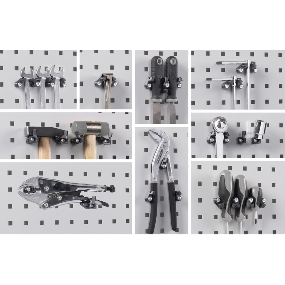 Číslo obrázku produktu 10: Dílenská skříň Fami PERFOM, 3 zásuvky, děrované desky, skladovací boxy, VxŠxH 2000 x 1023 x 726 mm, světle modrá