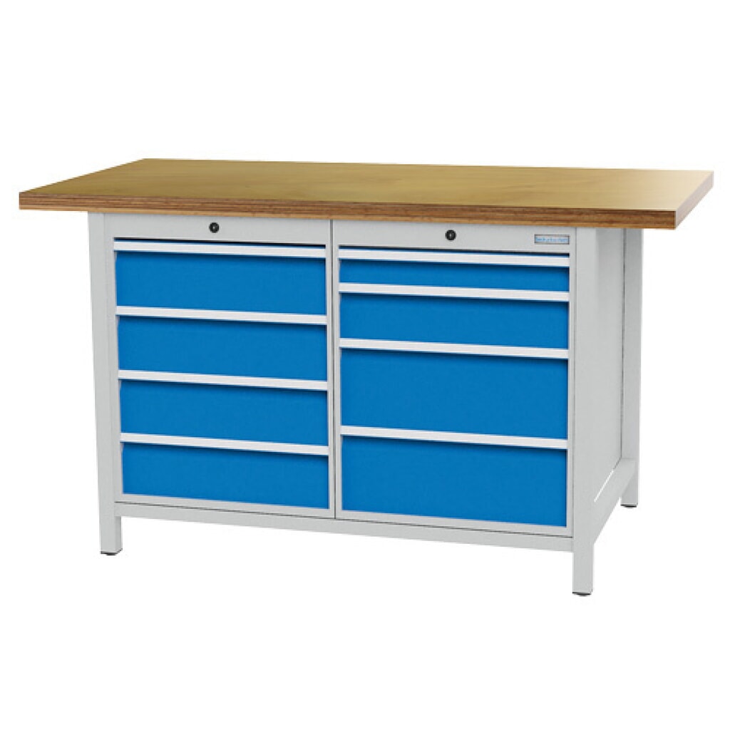 Dílenský stůl se skříňkou Bedrunka+Hirth R 18-24, VxŠxH 959 x 1500 x 750 mm, světle šedá, světle modrá, 8 ks zásuvka 1x75 + 1x125 + 4x150 + 2x200 mm Obrázek produktu: Dílenský stůl se skříňkou Bedrunka+Hirth R 18-24, VxŠxH 959 x 1500 x 750 mm, světle šedá, světle modrá, 8 ks zásuvka 1x75 + 1x125 + 4x150 + 2x200 mm