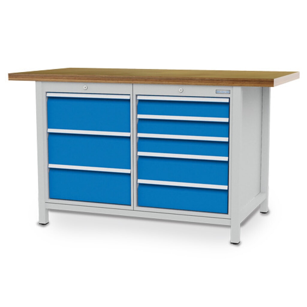 Dílenský stůl se skříňkou Bedrunka+Hirth R 18-24, VxŠxH 859 x 1500 x 750 mm, světle šedá, světle modrá, 8 ks zásuvka 3x200 + 3x100 + 2x150 mm Obrázek produktu: Dílenský stůl se skříňkou Bedrunka+Hirth R 18-24, VxŠxH 859 x 1500 x 750 mm, světle šedá, světle modrá, 8 ks zásuvka 3x200 + 3x100 + 2x150 mm