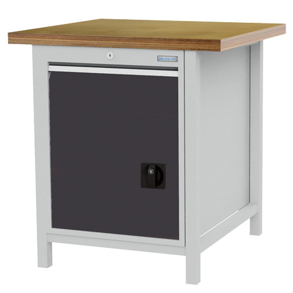 Obrázek produktu: Dílenský stůl se skříňkou Bedrunka+Hirth R 18-24, VxŠxH 859 x 810 x 750 mm, světle šedá, antracitová šedá, 1 ks zásuvka 1x150 mm, 1 křídlové dveře 1x450 mm