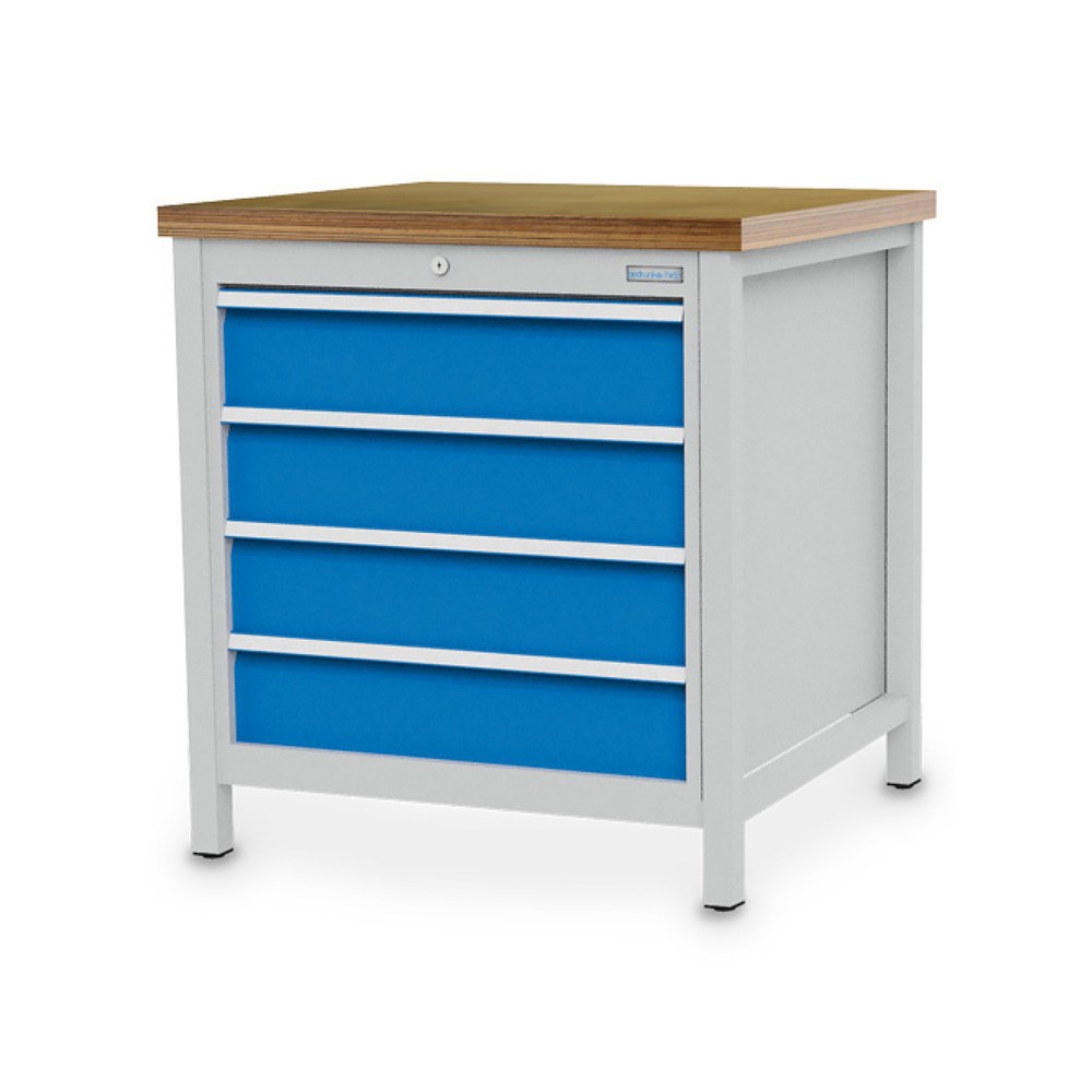 Číslo obrázku produktu 1: Dílenský stůl se skříňkou Bedrunka+Hirth R 24-24, VxŠxH 859 x 810 x 750 mm, světle šedá, světle modrá, 4 ks zásuvka 4x150 mm