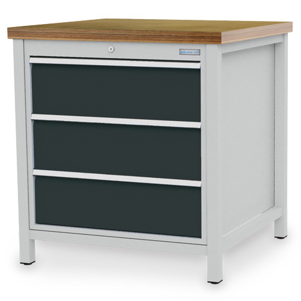 Číslo obrázku produktu 1: Dílenský stůl se skříňkou Bedrunka+Hirth R 24-24, VxŠxH 859 x 810 x 750 mm, světle šedá, antracitová šedá, 3 ks zásuvka 3x200 mm