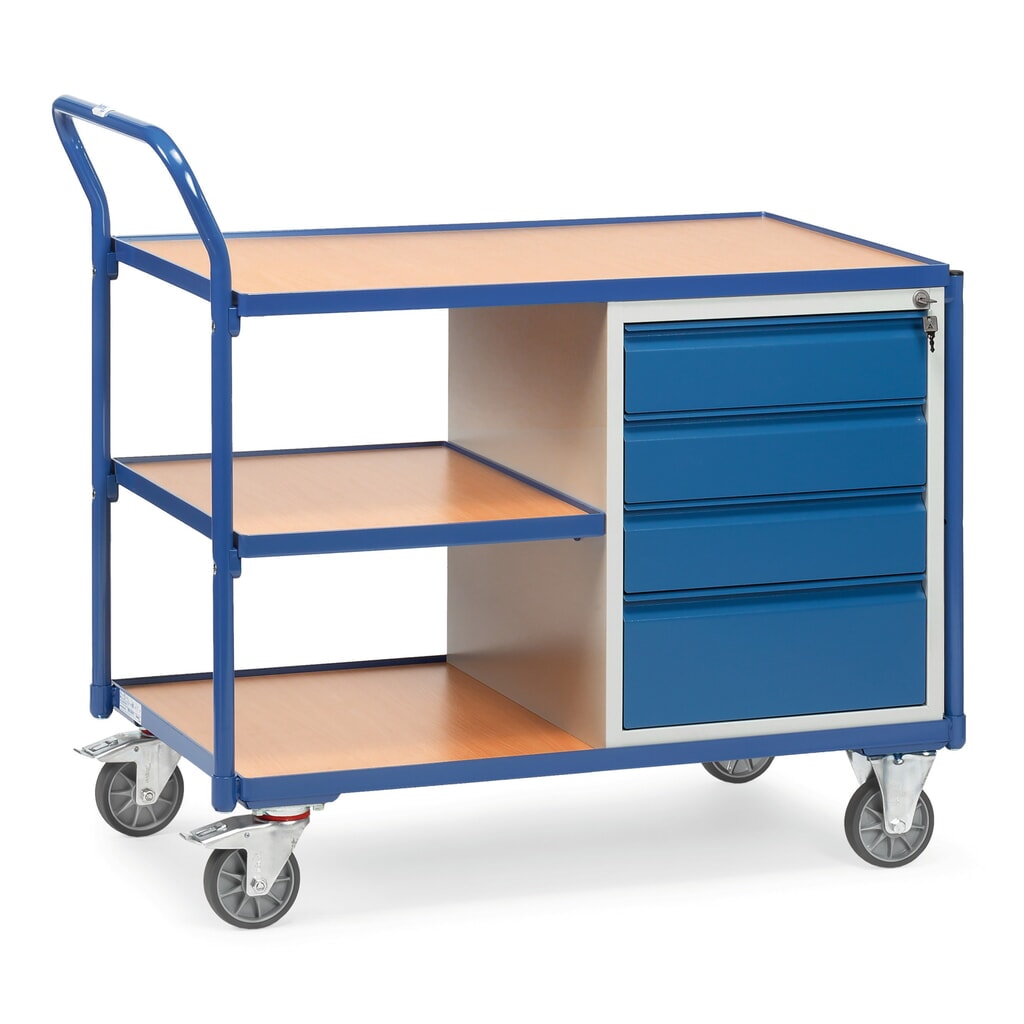 Dílenský vozík fetra® se skříní + 3 patra, VxŠxH 1040 x 1130 x 600 mm Obrázek produktu: Dílenský vozík fetra® se skříní + 3 patra, VxŠxH 1040 x 1130 x 600 mm