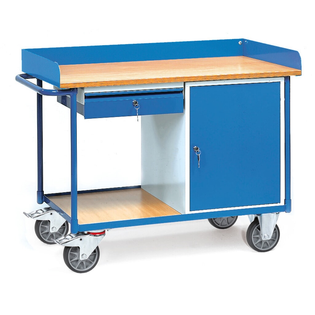 Dílenský vozík fetra®, skříň + 1 zásuvka, se zvýšeným okrajem, VxŠxH 930 x 1220 x 650 mm Obrázek produktu: Dílenský vozík fetra®, skříň + 1 zásuvka, se zvýšeným okrajem, VxŠxH 930 x 1220 x 650 mm