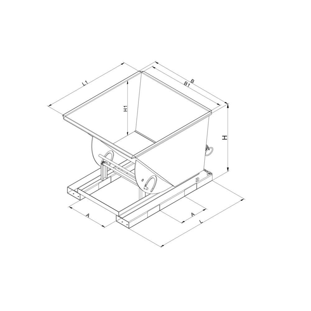 Číslo obrázku produktu 4: Sklopná kontejner s pojízdná mechanika, vysoká konstrukční výška, pozinkovaná, 500 litrů