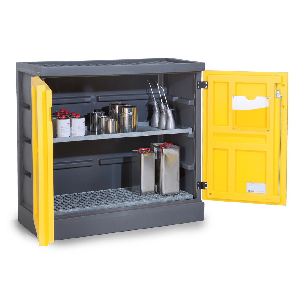 Obrázek produktu: Denios skříň na chemikálie z PE, VxŠxH 1.130 x 1 225 x 640 mm, 1 vana + 1 mřížový rošt, pozinkované