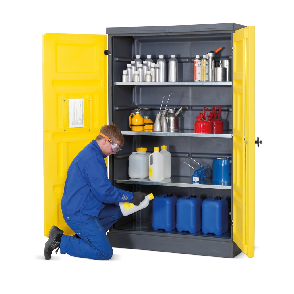 Denios skříň na chemikálie z PE, VxŠxH 1.990 x 1 225 x 640 mm, 4 mřížové rošty, pozinkované Číslo obrázku produktu 4: Denios skříň na chemikálie z PE, VxŠxH 1.990 x 1 225 x 640 mm, 4 mřížové rošty, pozinkované