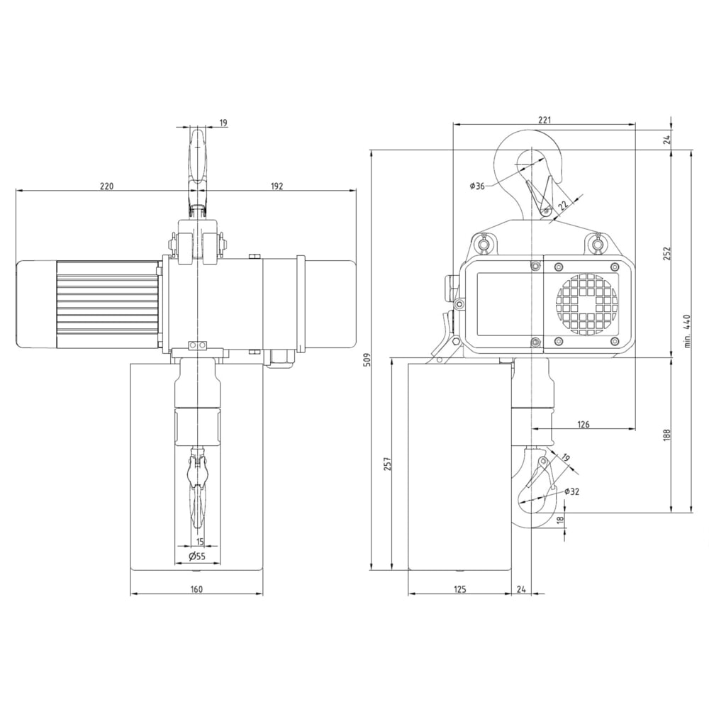Číslo obrázku produktu 6: Elektrický řetězový kladkostroj LIFTKET S-Line s hákovým závěsem, nosnost 125 kg, 8/2 m/min