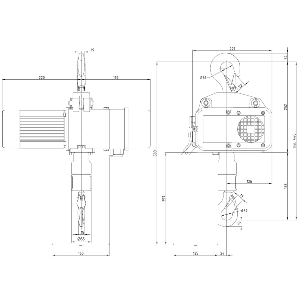 Číslo obrázku produktu 6: Elektrický řetězový kladkostroj LIFTKET S-Line s hákovým závěsem, nosnost 250 kg, 8/2 m/min