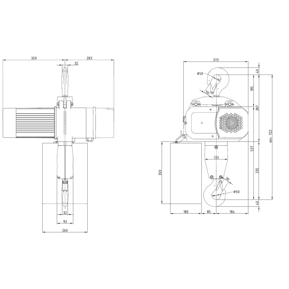 Číslo obrázku produktu 6: Elektrický řetězový kladkostroj LIFTKET S-Line s hákovým závěsem, nosnost 3200 kg, 4/1 m/min