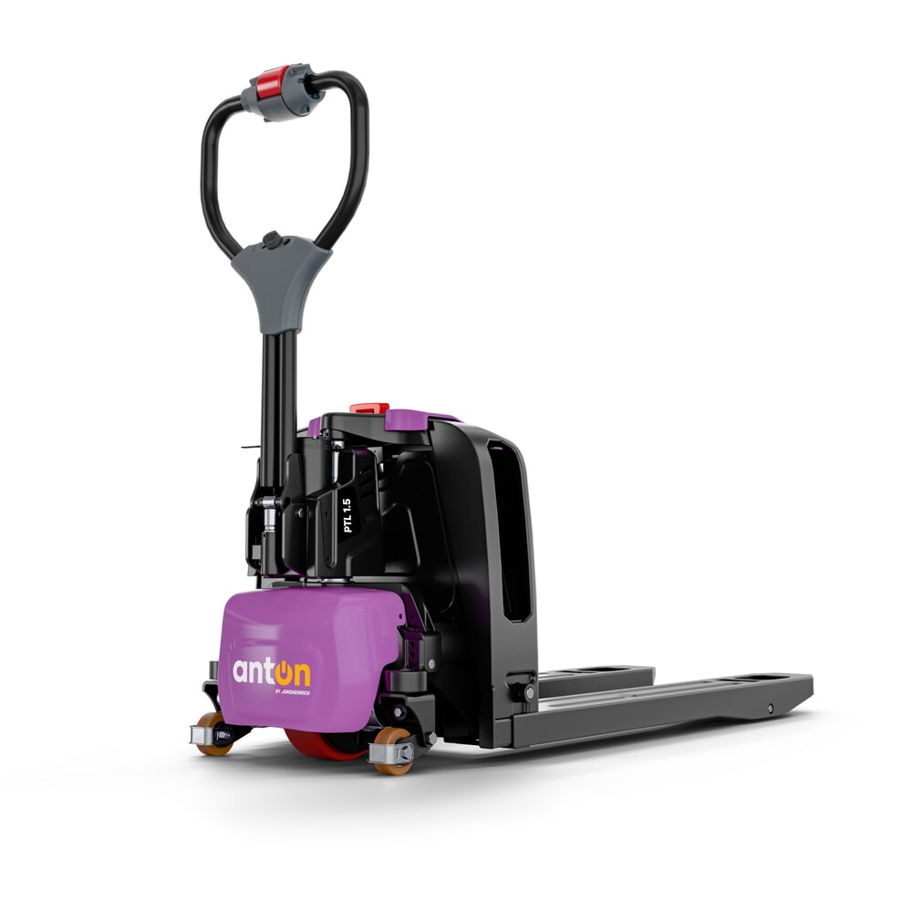 Číslo obrázku produktu 1: Elektrický paletový vozík AntOn by Jungheinrich PTL 1.5 s opěrnými koly, extra široký pro zvláštní palety, nosnost 1 500 kg, délka vidlí 1.150 mm