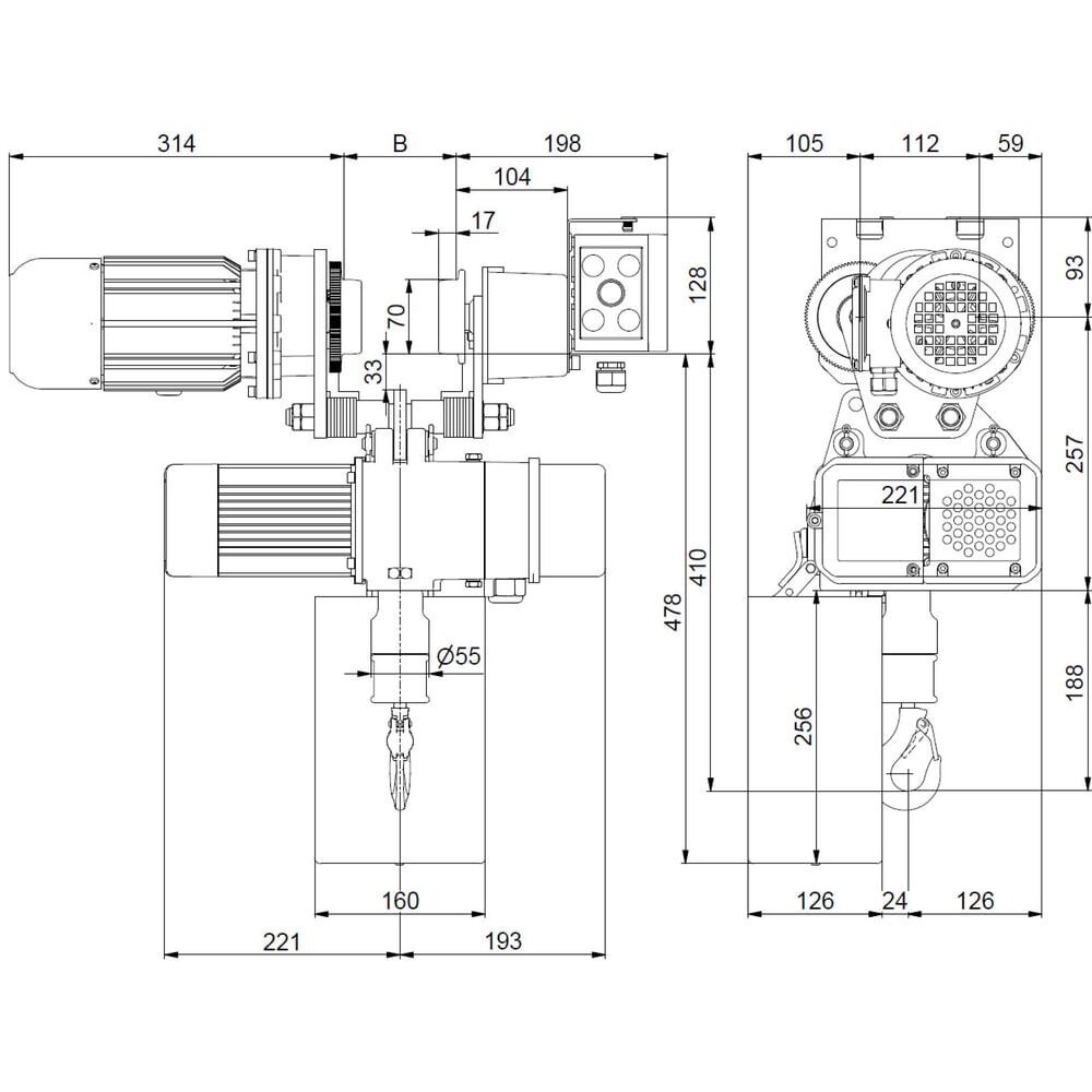 Číslo obrázku produktu 7: Elektrický řetězový kladkostroj LIFTKET S-Line s elektrickým pojezdem , nosnost 125 kg, 8/2 m/min