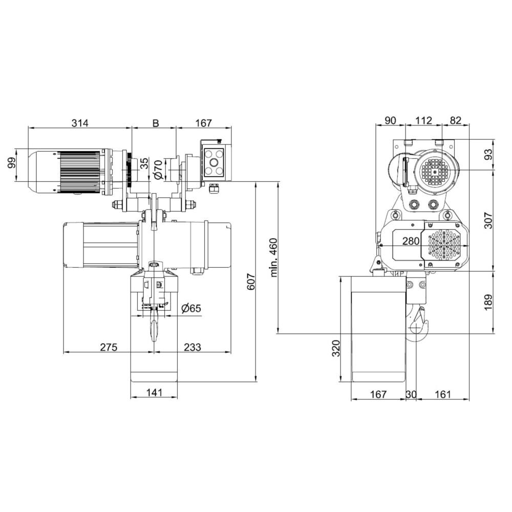 Číslo obrázku produktu 7: Elektrický řetězový kladkostroj LIFTKET S-Line s elektrickým pojezdem , nosnost 500 kg, 8/2 m/min