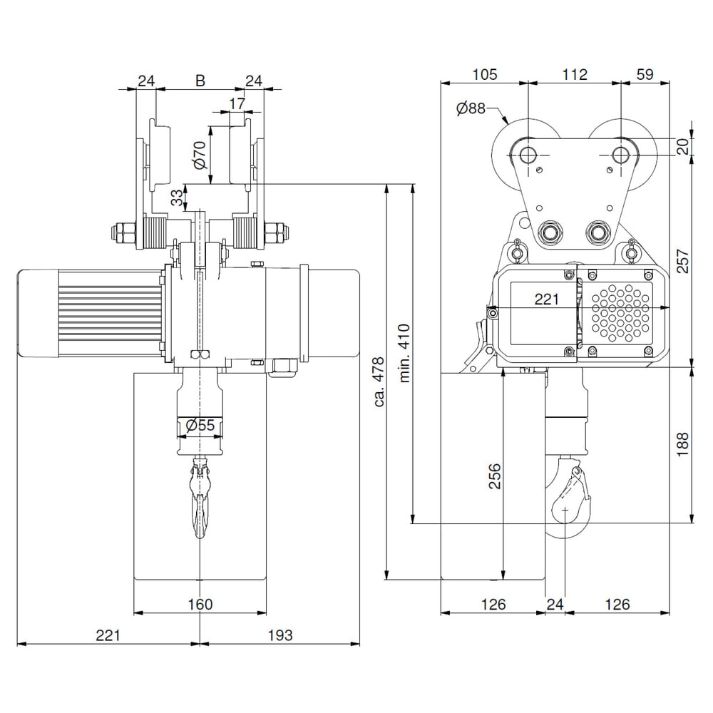 Číslo obrázku produktu 7: Elektrický řetězový kladkostroj LIFTKET S-Line s ručním pojezdem, nosnost 125 kg, 8/2 m/min