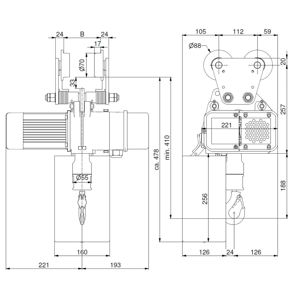 Číslo obrázku produktu 7: Elektrický řetězový kladkostroj LIFTKET S-Line s ručním pojezdem, nosnost 250 kg, 8/2 m/min