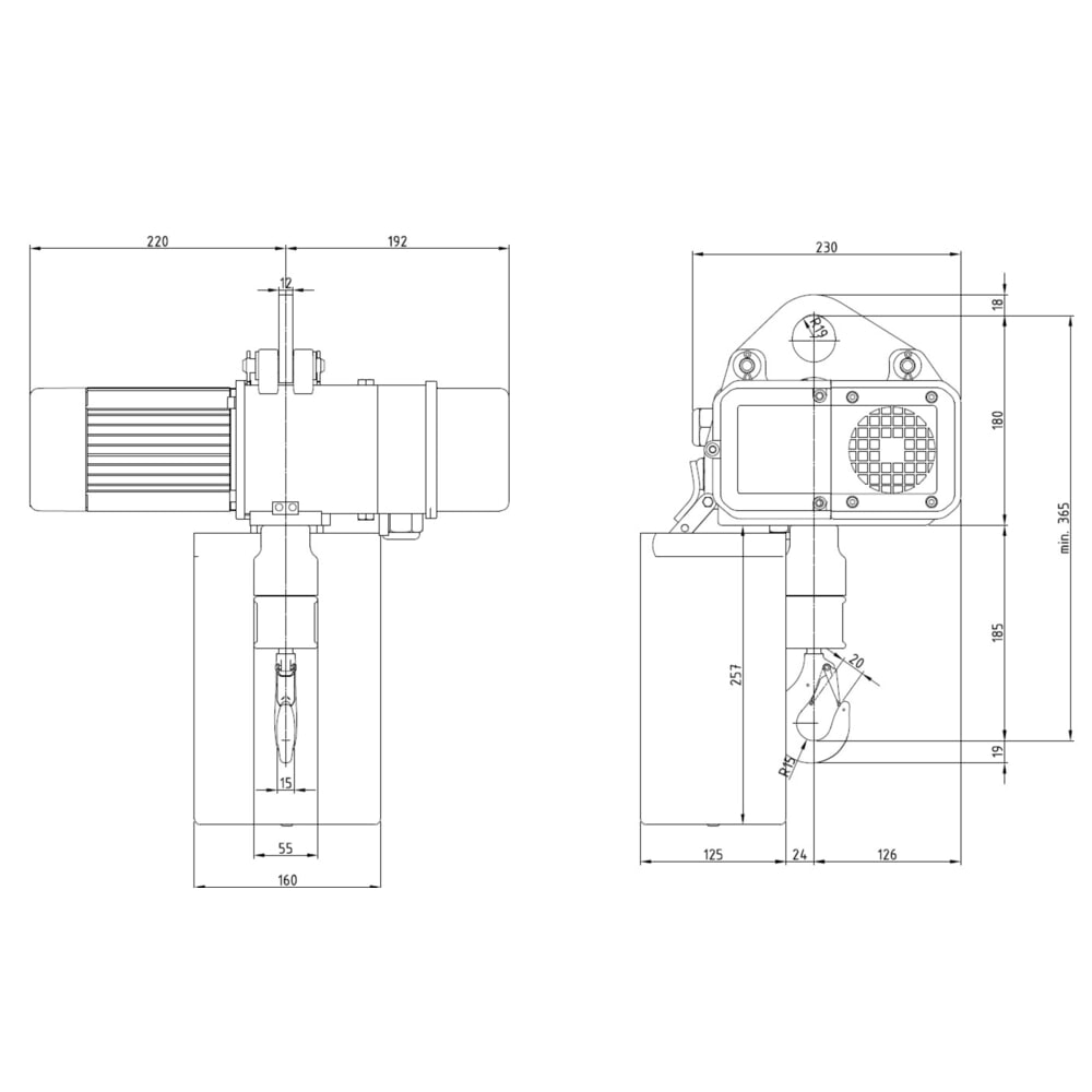 Číslo obrázku produktu 6: Elektrický řetězový kladkostroj LIFTKET S-Line se závěsem s jedním otvorem, nosnost 125 kg, 8/2 m/min