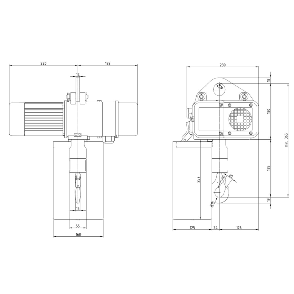 Číslo obrázku produktu 6: Elektrický řetězový kladkostroj LIFTKET S-Line se závěsem s jedním otvorem, nosnost 250 kg, 8/2 m/min