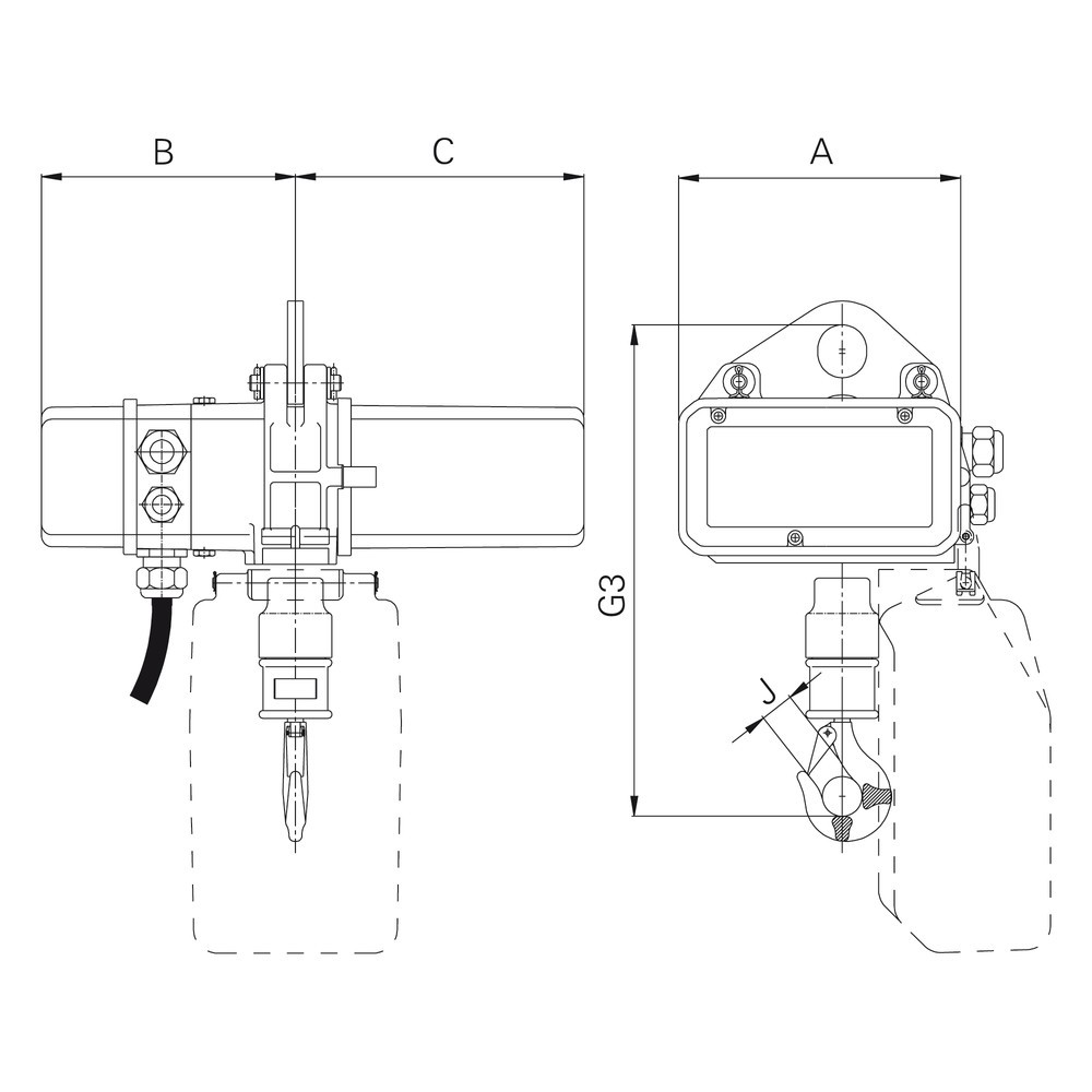 Číslo obrázku produktu 2: Elektrický řetězový kladkostroj LIFTKET S-Line se závěsem s jedním otvorem, nosnost 125 kg, 8/2 m/min