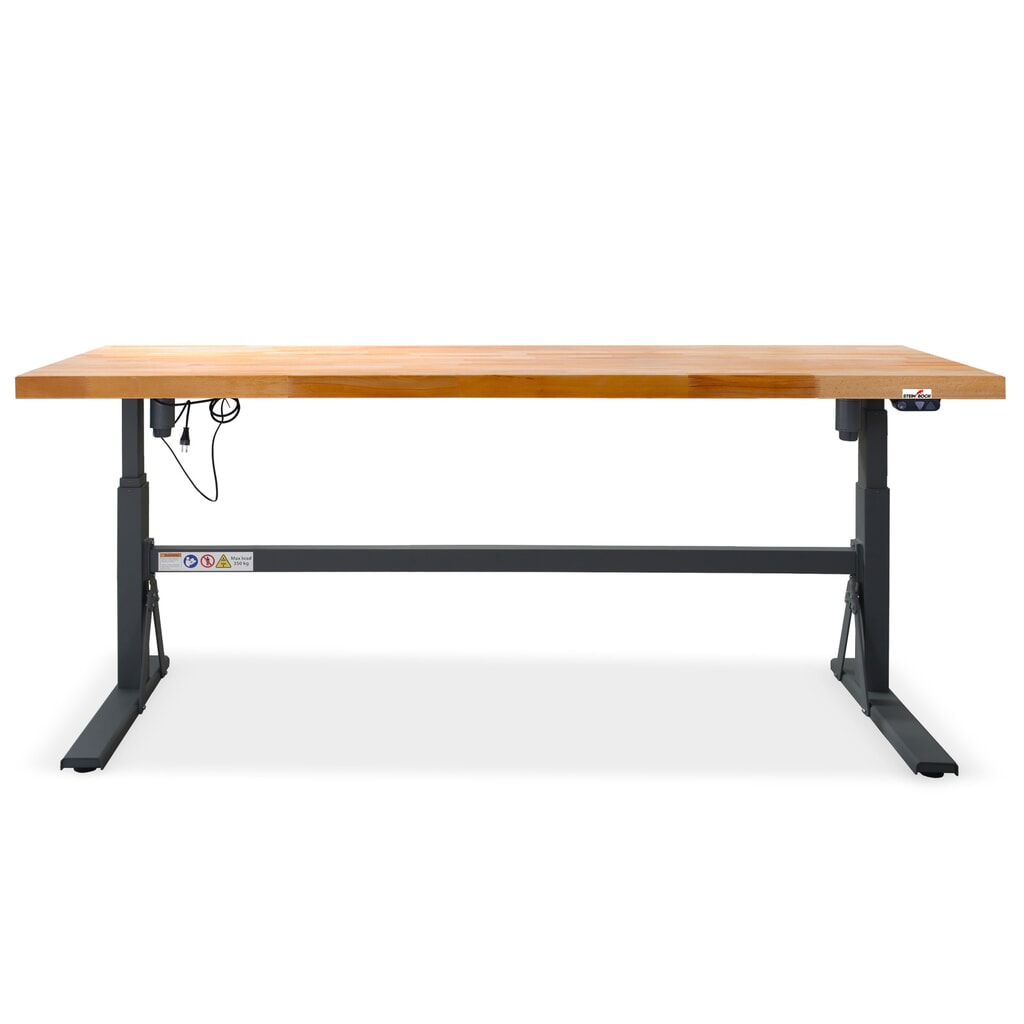 Elektrický výškově nastavitelný pracovní stůl Steinbock® e-Adjust, VxŠxH 700-1170 x 2000 x 750 mm, nosnost 350 kg Obrázek produktu: Elektrický výškově nastavitelný pracovní stůl Steinbock® e-Adjust, VxŠxH 700-1170 x 2000 x 750 mm, nosnost 350 kg