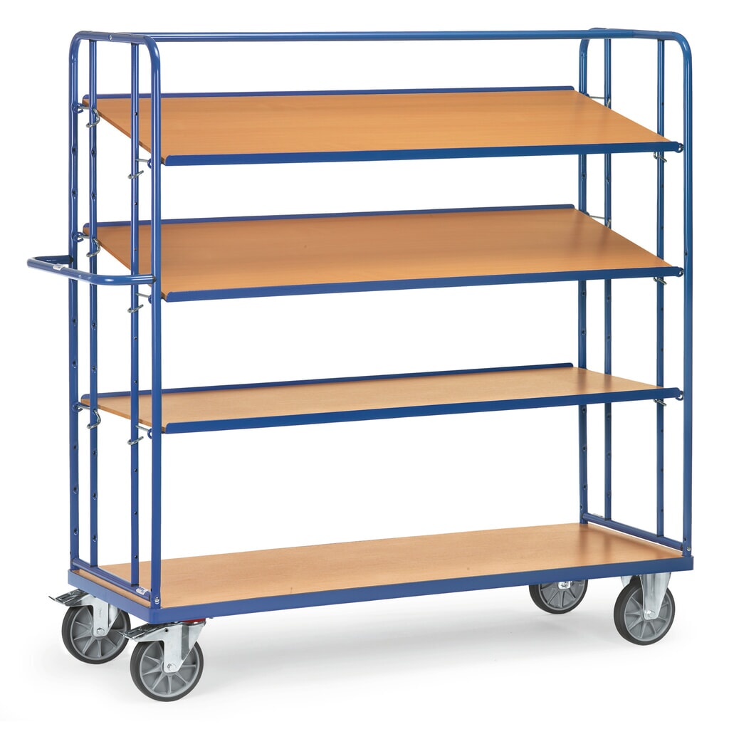 Etážový vozík fetra® na euro bedny, nosnost 500 kg, 4 patra à 1250 x 610 mm Obrázek produktu: Etážový vozík fetra® na euro bedny, nosnost 500 kg, 4 patra à 1250 x 610 mm