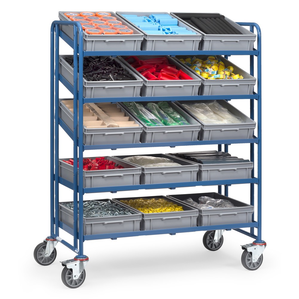 Číslo obrázku produktu 2: Etážový vozík fetra® na euro bedny, s bednami, nosnost 300 kg, 5 pater à 1240 x 610 mm