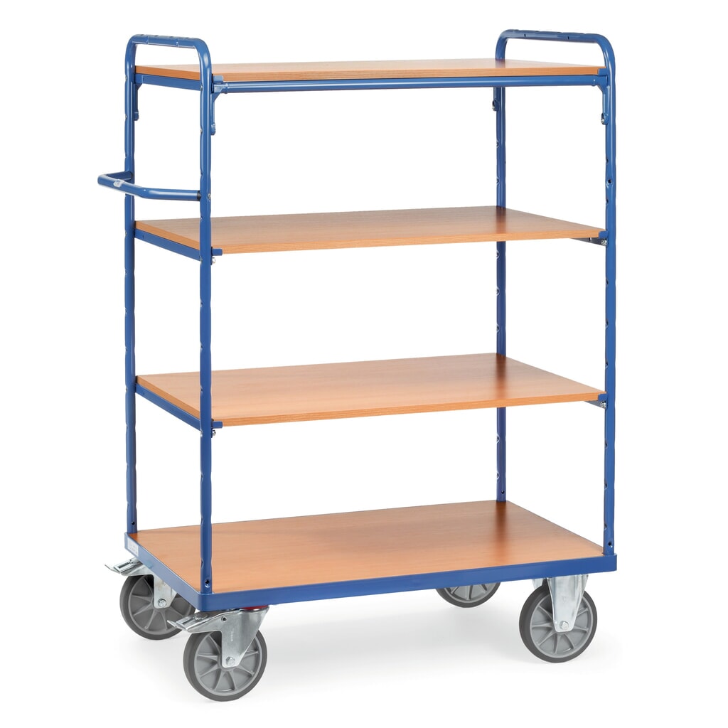 Etážový vozík fetra®, s dřevěnými policemi, 4 patra à 1000 x 600 mm, výška 1552 mm Obrázek produktu: Etážový vozík fetra®, s dřevěnými policemi, 4 patra à 1000 x 600 mm, výška 1552 mm