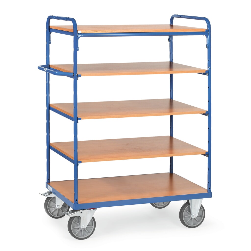 Etážový vozík fetra®, s dřevěnými policemi, 5 patra à 1000 x 600 mm, výška 1552 mm Obrázek produktu: Etážový vozík fetra®, s dřevěnými policemi, 5 patra à 1000 x 600 mm, výška 1552 mm