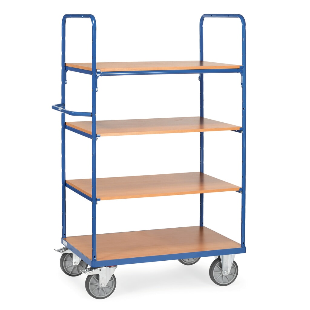 Obrázek produktu: Etážový vozík fetra®, s dřevěnými policemi, 4 patra à 1000 x 600 mm, výška 1800 mm