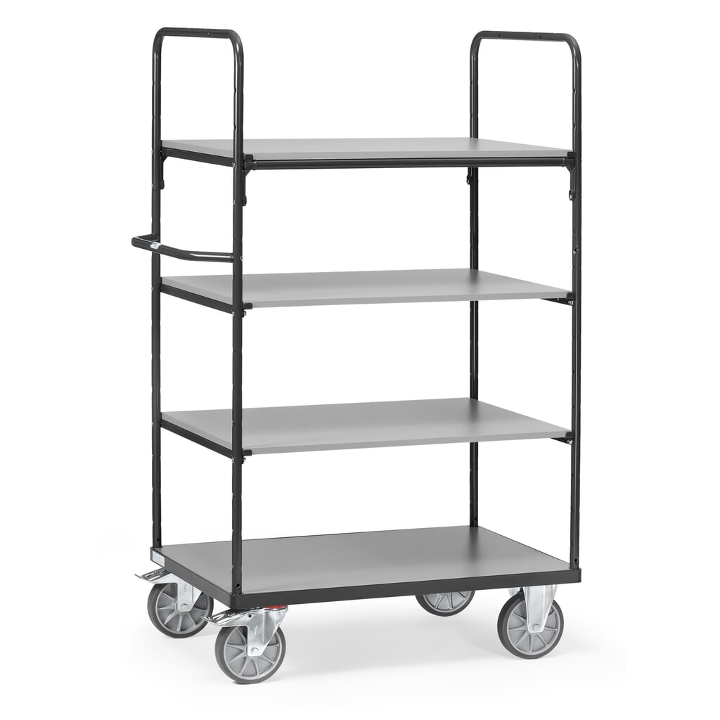 Obrázek produktu: Etážový vozík fetra® s dřevěnými policemi, 4 patra à 1000 x 600 mm, výška 1800 mm, antracitová šedá