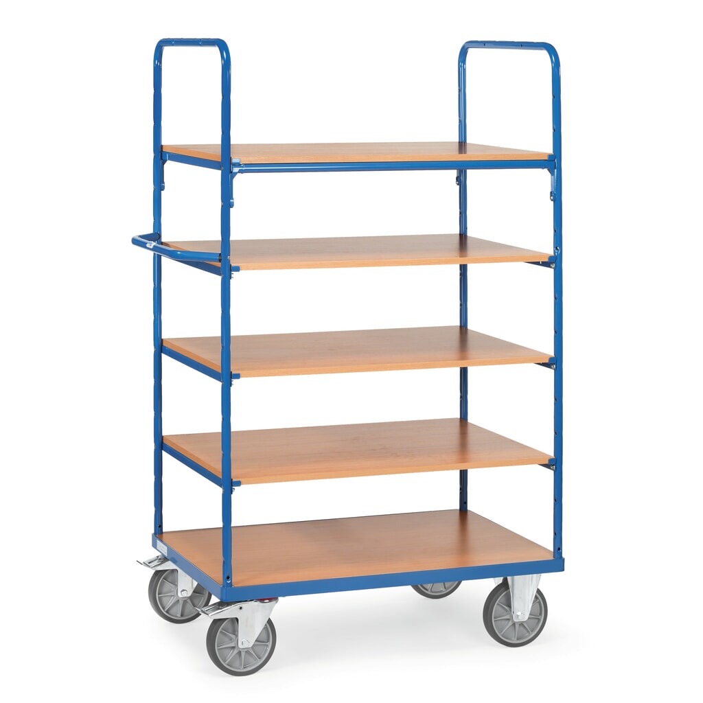 Obrázek produktu: Etážový vozík fetra®, s dřevěnými policemi, 5 patra à 1000 x 600 mm, výška 1800 mm