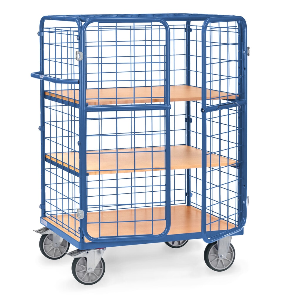 Etážový vozík s křídlovými dveřmi fetra®, nosnost 600 kg, 3 patra à 1000 x 600 mm Obrázek produktu: Etážový vozík s křídlovými dveřmi fetra®, nosnost 600 kg, 3 patra à 1000 x 600 mm