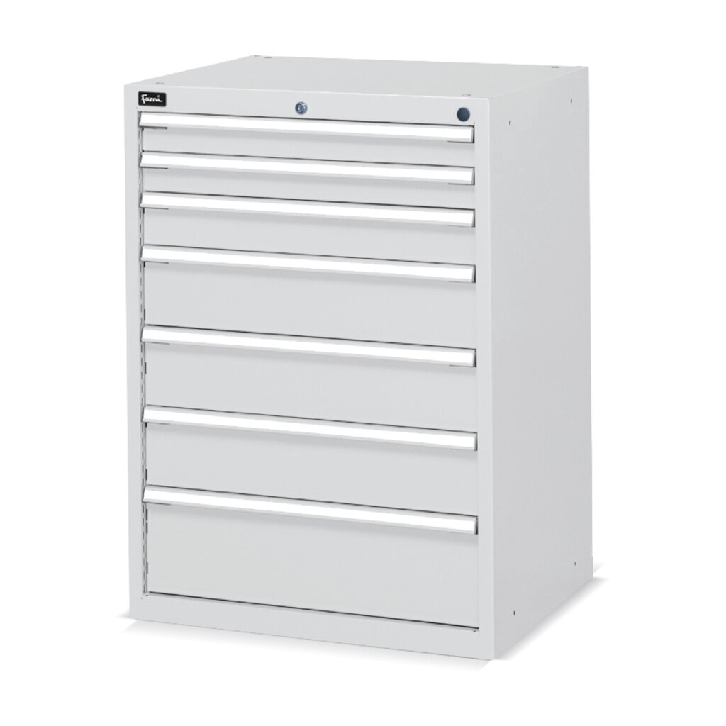 Fami Flexa Key Komfortní zásuvková skříňka, zásuvky 2x75/1x100/3x150/1x200 mm, VxŠxH 1,000 x 717 x 600 mm, RAL 7035 světle šedá Obrázek produktu: Fami Flexa Key Komfortní zásuvková skříňka, zásuvky 2x75/1x100/3x150/1x200 mm, VxŠxH 1,000 x 717 x 600 mm, RAL 7035 světle šedá