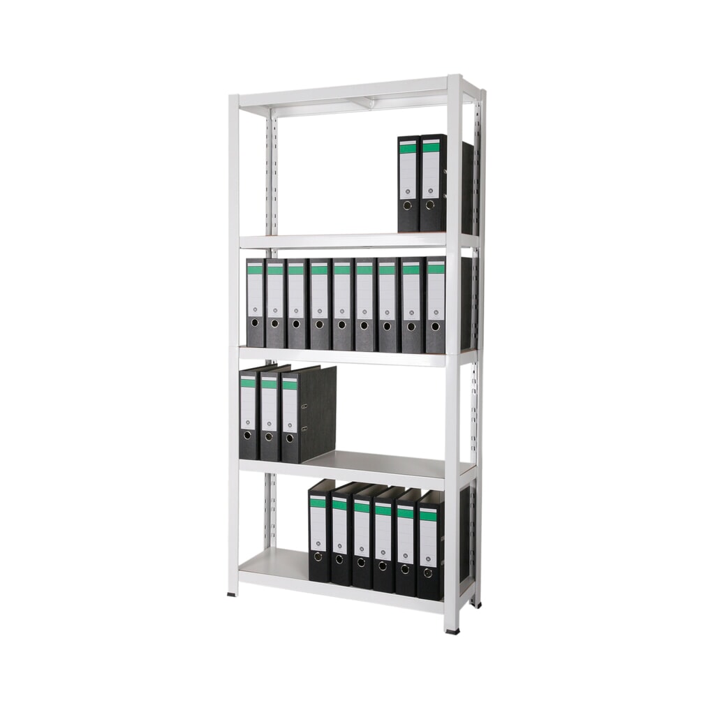 HEMMDAL regál na spisy, zasouvací systém, VxŠxH 1800 x 900 x 300 mm, 5 HDF polic, nosnost police 150 kg, maximálně 55 pořadačů, bílá Obrázek produktu: HEMMDAL regál na spisy, zasouvací systém, VxŠxH 1800 x 900 x 300 mm, 5 HDF polic, nosnost police 150 kg, maximálně 55 pořadačů, bílá