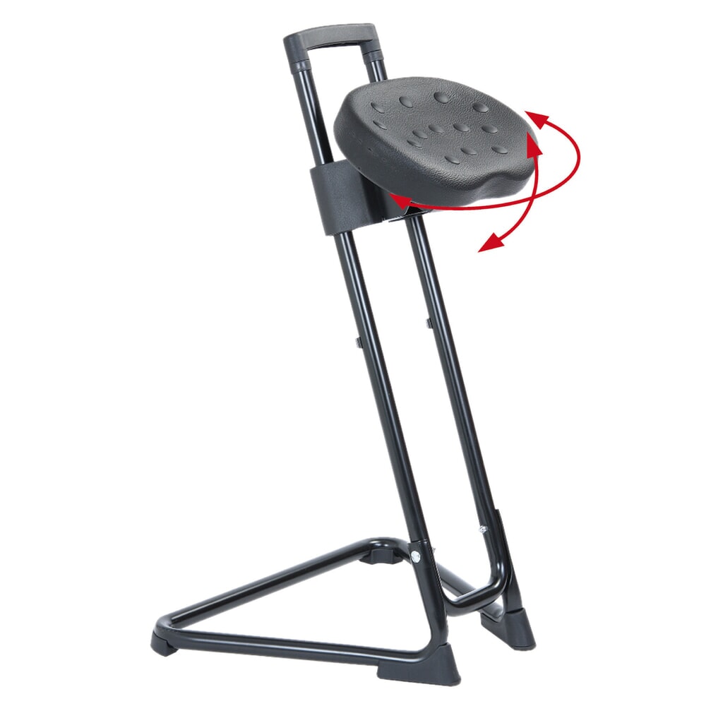 Opora pro stání HEMMDAL, otočný a sklopný PU komfortní sedák, výška sedáku 600–850 mm, černá Číslo obrázku produktu 3: Opora pro stání HEMMDAL, otočný a sklopný PU komfortní sedák, výška sedáku 600–850 mm, černá