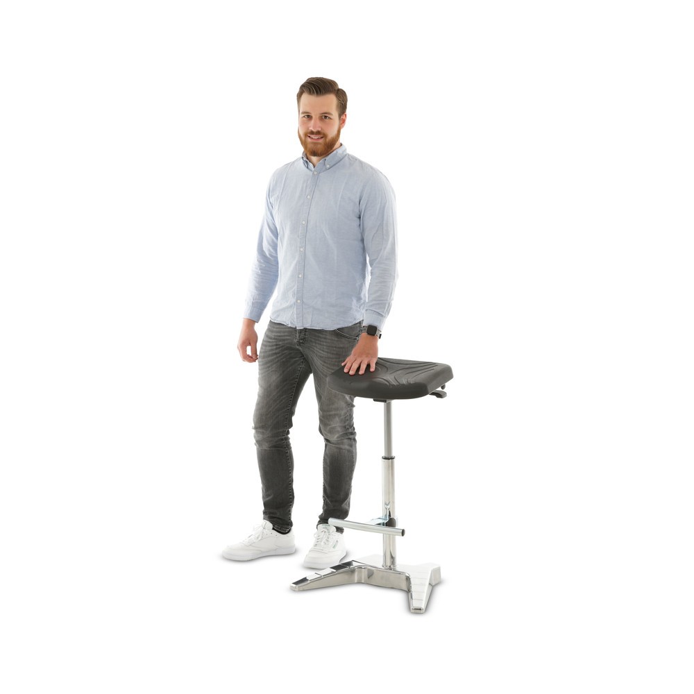 Číslo obrázku produktu 4: Opora pro stání HEMMDAL XXL, extra široký PU sedák s rukojetí, výška sezení 700–880 mm, opěrka chodidel