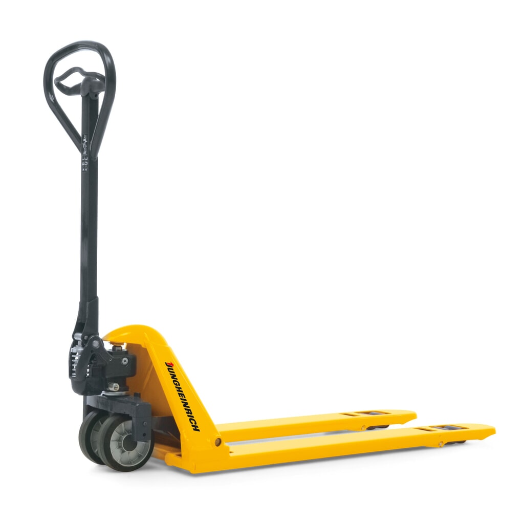 Ruční nízký paletový vozík Jungheinrich AM 15l, nosnost 1500 kg, délka vidlí 1150 mm, plná pryž/nylon, tandemová kolečka Číslo obrázku produktu 1: Ruční nízký paletový vozík Jungheinrich AM 15l, nosnost 1500 kg, délka vidlí 1150 mm, plná pryž/nylon, tandemová kolečka